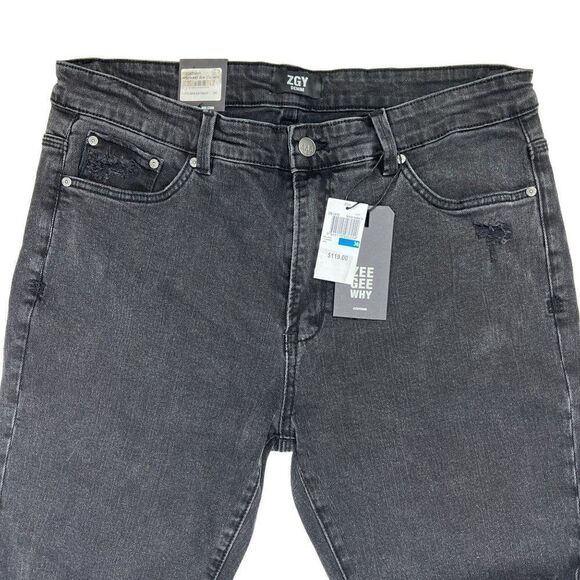 New ZeeGeeWhy Men Black Ripped Jeans Pipes Skinny Casual Cotton Pants US 36 - Picture 10 of 15